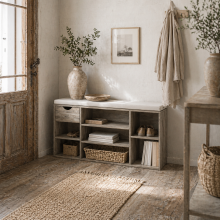 Neba Wooden Grey Shoe Storage Bench With Cushioned Seat
