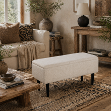 Nevano Boucle Cream Storage Ottoman Teddy Fleece