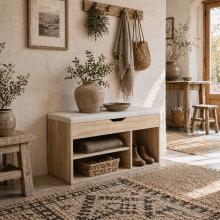 Sonala Wooden Oak Shoe Storage Bench With Hidden Compartment And Padded Seat