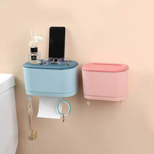 (Light blue, large) PP Wall-Mounted Tissue Storage Rack Load-Bearing Adhesive Light Blue Small 1