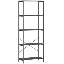 Livemi Metal And Wood Dark Grey And Black 5 Tier Industrial Bookcase