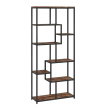 Lulomi Wood And Metal Brown And Black 7 Tier Geometric Display Bookcase