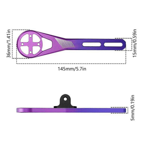 (Purple) Bicycle Computer Mount Front Extension Bracket & Bike Light Adapter Vert 2