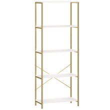 Lazila Metal And Wood White And Gold Tone 5 Tier Modern Bookcase