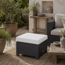 Lupara Rattan Black Square Outdoor Footstool With White Cushioned Seat