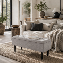 Vemovi Fabric Grey Storage Ottoman Bench With Wooden Legs 57 Litre