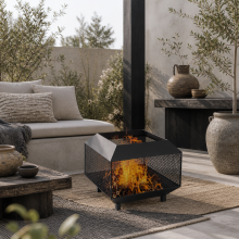 Dita Steel Black Square Outdoor Mesh Fire Pit With Lid Log Grate