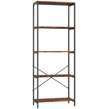 Ravitti Metal And Wood Rustic Brown And Black 5 Tier Industrial Bookcase