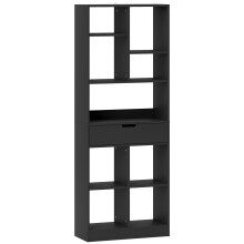 Farama Metal And Wood Black Tall Freestanding Bookcase With Drawer Storage