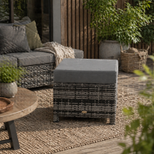 Kadone Halu Rattan Grey Square Outdoor Footstool With Cushioned Top