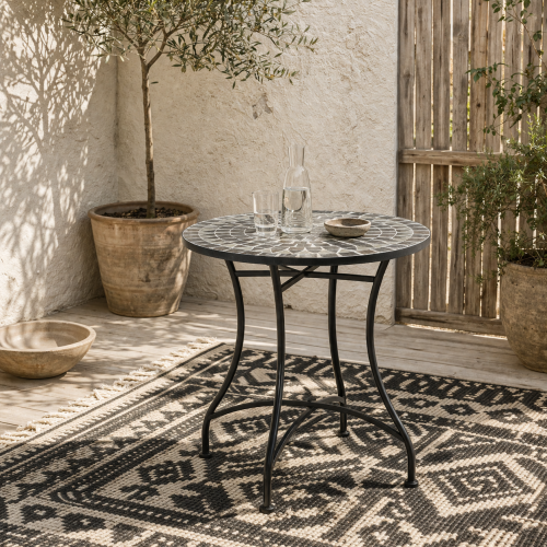 Sesori Ceramic Grey And Black Round Mosaic Garden Table