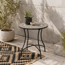 Lerava Ceramic Orange And White Round Mosaic Outdoor Bistro Table