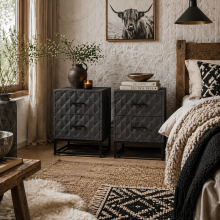 Nonare Set Of 2 Grey Retro Bedside Tables With 2 Drawers And Steel Legs