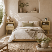 Fira Set Of 2 Wood Effect Rattan Weave Bedside Tables