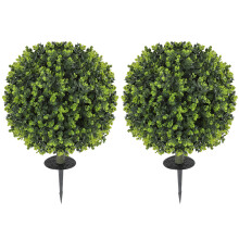 Kevalo Set Of 2 Artificial Boxwood Ball Bushes With Ground Stakes For Garden And Balcony Use 40cm