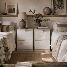 Kavaha Set Of 2 High Gloss White Bedside Tables 2 Drawers