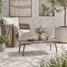 Kedo Grey Rattan Rectangle Outdoor Coffee Table With Woven Finish
