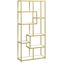 Lolaha Wood And Metal White And Gold Tone 7 Tier Geometric Display Bookcase