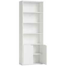 Ziratto Wood White 6 Tier Tall Bookcase With OFauxn Shelves And Double Door Storage 59 x 29 x 180 cm