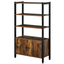 Reneco Metal And Wood Rustic Brown 3 Tier Industrial Bookshelf With Doors