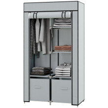 Armoire en tissu gris avec tringle et 2 tiroirs