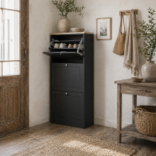 Rani Wooden Black Compact 3 Drawer Shoe Cabinet
