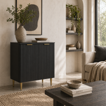Sutto Black Etched Sideboard 2 Ribbed Doors Gold Accents