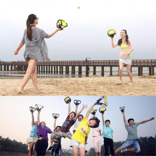 (2 sets) Outdoor Throwing Catching Ball Game with Rackets Hand Grasping Interaction Toy 1 Set 1