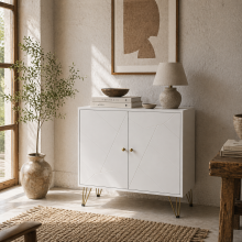 Vifiva White Slim Sideboard With Gold Hairpin Legs 2 Doors