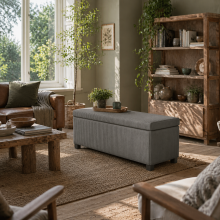 Bami Rimi Corduroy Grey Large Rectangular Storage Ottoman