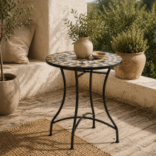 Nabaha Metal Grey Round Mosaic Outdoor Patio Bistro Table