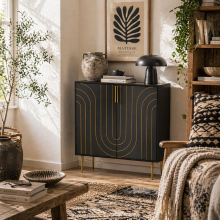 Mose Black And Gold Art Deco Style Sideboard 2 Doors