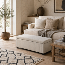 Toha Beige Corduroy Storage Ottoman Bench With Removable Lid