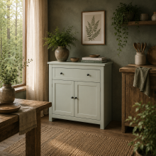Luhaso Wooden Green Modern Sideboard With Drawers Adjustable Shelves And Double Doors