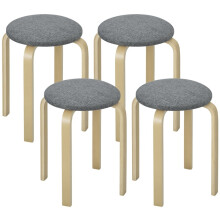 Set mit 4 gepolsterten Hockern, stapelbar, Holzbeine, Grau