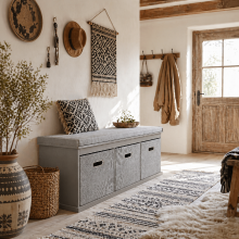 Marari Wooden Grey 3 Drawer Shoe Storage Bench With Padded Seat