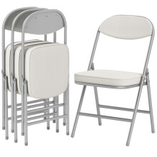 4er-Set Klappstühle, Cordbezug, Metallgestell, cremefarben
