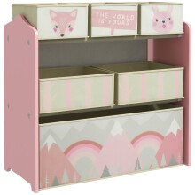 Kinderkledingkast met 6 stoffen opbergdozen, schattig roze design
