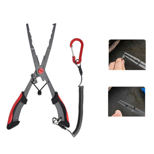 (Rubber suit) Multitool Pliers Sheath Coiled Lanyard Line Cutter Ring Opener Hook Remover Multicolor 1