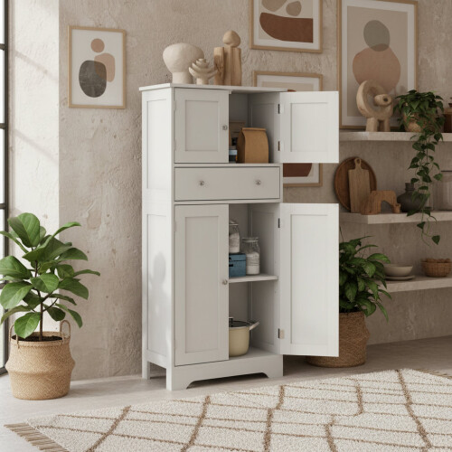 Elne Vael Wooden White Freestanding Multi Storage Kitchen Cabinet