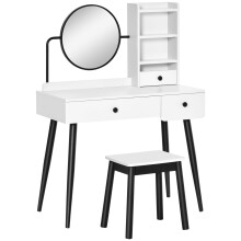 Viro White Dressing Table And Stool Set With 3 Drawers And Open Shelving