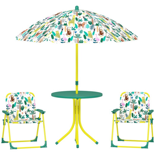 Kids Table Set with Folding Chairs and Parasol Green