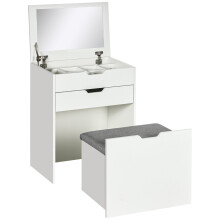 Nohadi White Dressing Table With Flip Up Mirror Hidden Storage Compartments And Drawer Unit