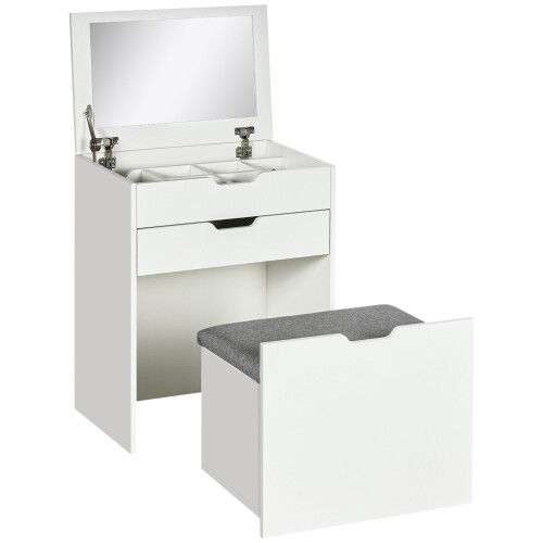 Nohadi White Dressing Table With Flip Up Mirror Hidden Storage Compartments And Drawer Unit