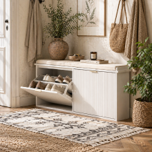 Fasu Liha Wooden White 10 Pair Shoe Bench With Cushioned Top