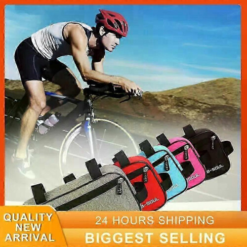 (Red B) Bicycle Triangle Front Tube MTB Saddle Bag Colorful Storage Pouch Frame Holder Cycling 1