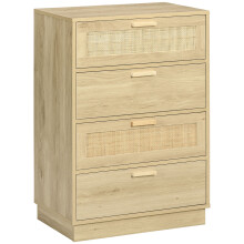 Reredito Wooden Wood Effect 4 Drawer Chest With Rattan Panels