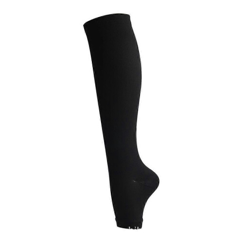 (beige, S/M) Chaussettes de compression sans orteil avec genou zippé latéral haut 2