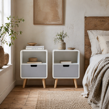 Neselo Yozi Set Of 2 Scandinavian Style Wooden Bedside Tables With Drawer And Shelf