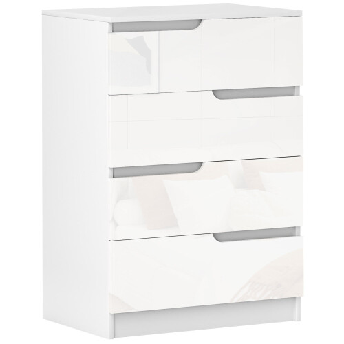 Valudi High Gloss White 4 Drawer Chest With Gloss Front Panels